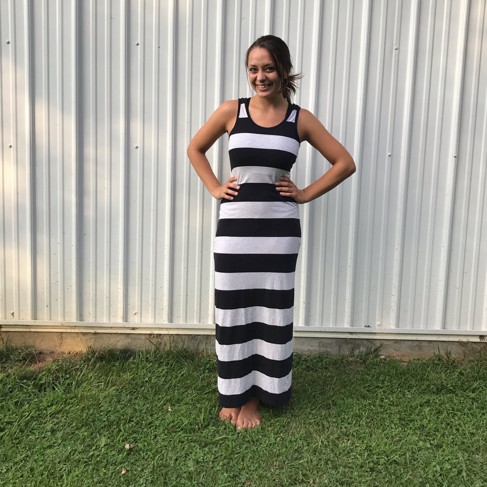 Black and Light Gray Striped Maxi Dress